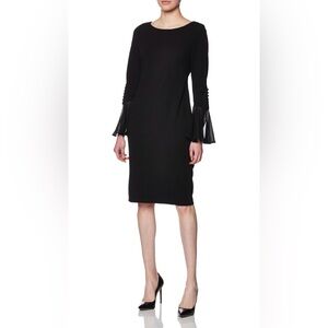 Calvin Klein Dress Womens 6 Black Bell Sleeve Sheath Midi Cocktail Whimsigoth